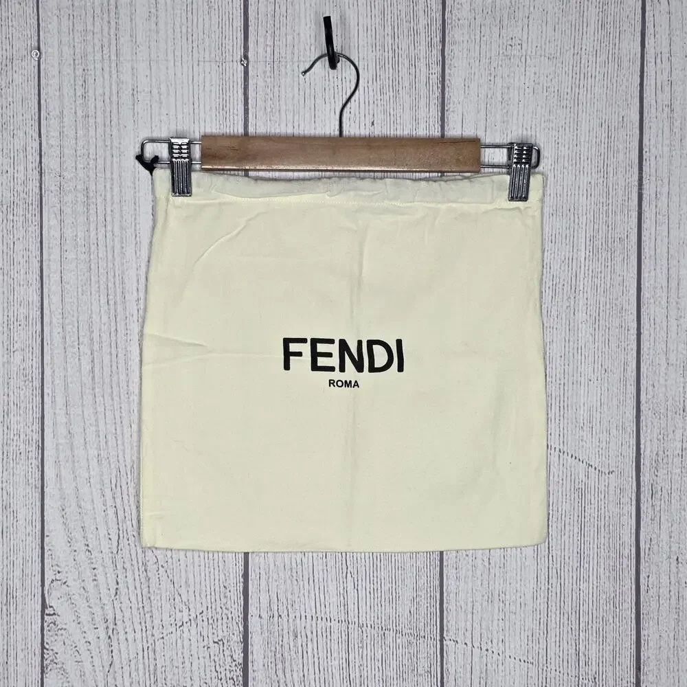 Fendi Roma Logo Dust Bag Pouch Cream 12x12 Designer Storage